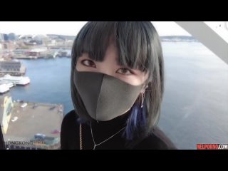 asian in a mask substitutes a tight pussy for real sex with her lover